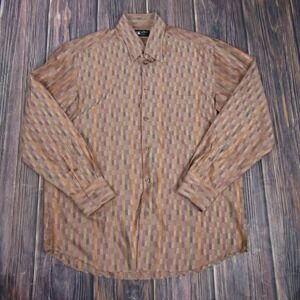 Riscatto Shirt Mens Large Brown Pink Geometric Checkered Made in Italy Dressy